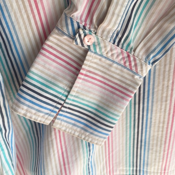 Pendleton Multicolor Striped Long Sleeve Blouse Size 16 Ruffle Trim Candy Pastel - Picture 8 of 9